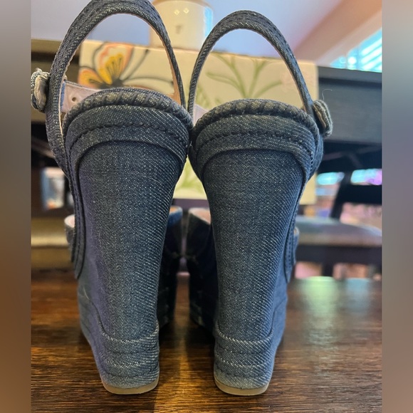 Miu Miu Denim Wedge Sandals - Picture 5 of 5